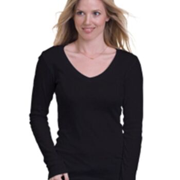 Women's USA-Made Deep V-Neck Long Sleeve T-Shirt Thumbnail
